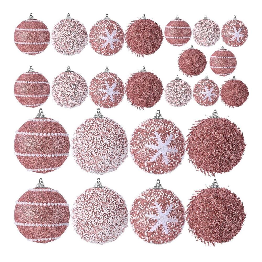 VioraWhite 24 Pcs Glitter Christmas Tree Ornaments, Assorted Sizes Rose Gold